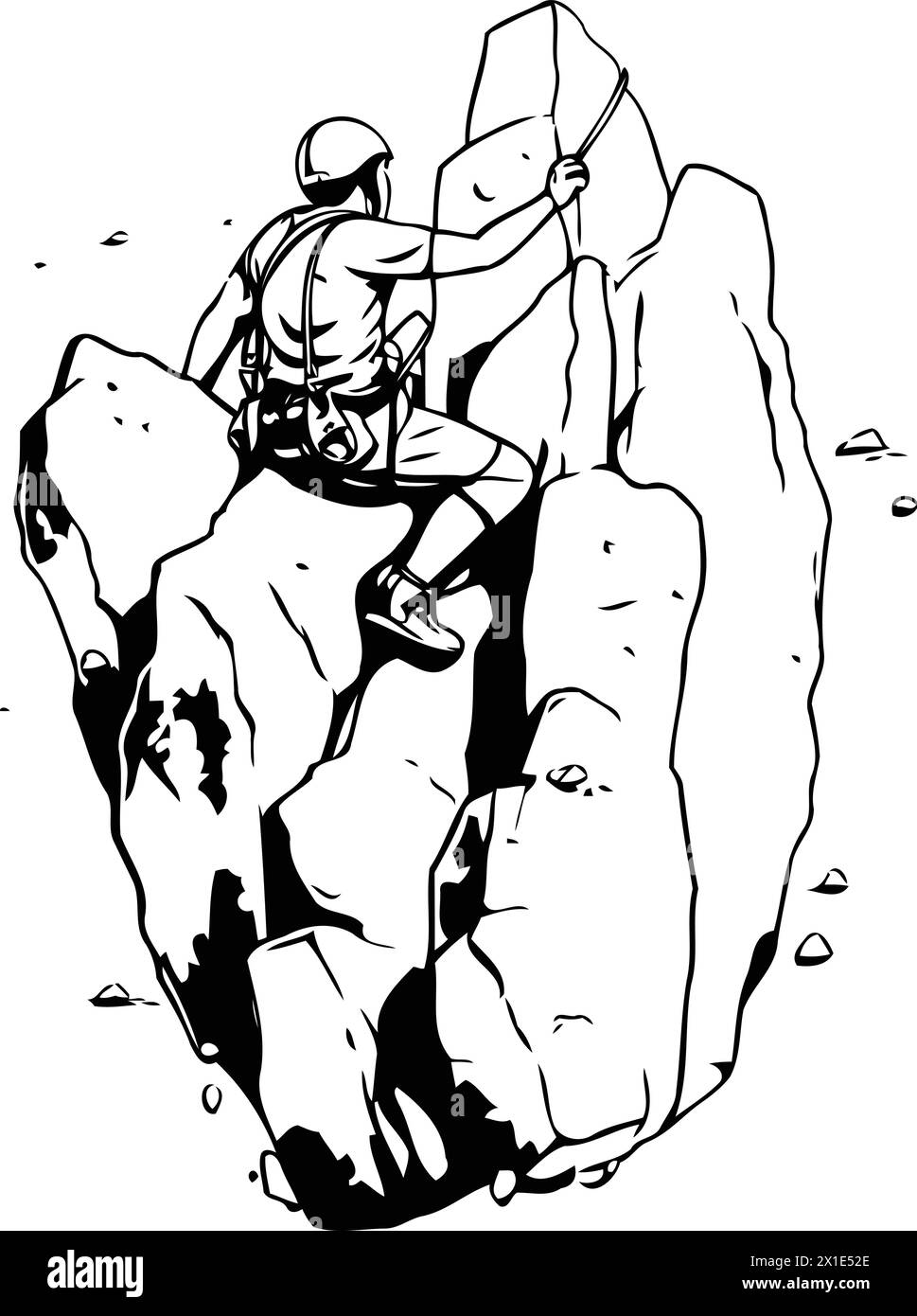 Rock climber. Vector illustration of a man climbing a cliff Stock