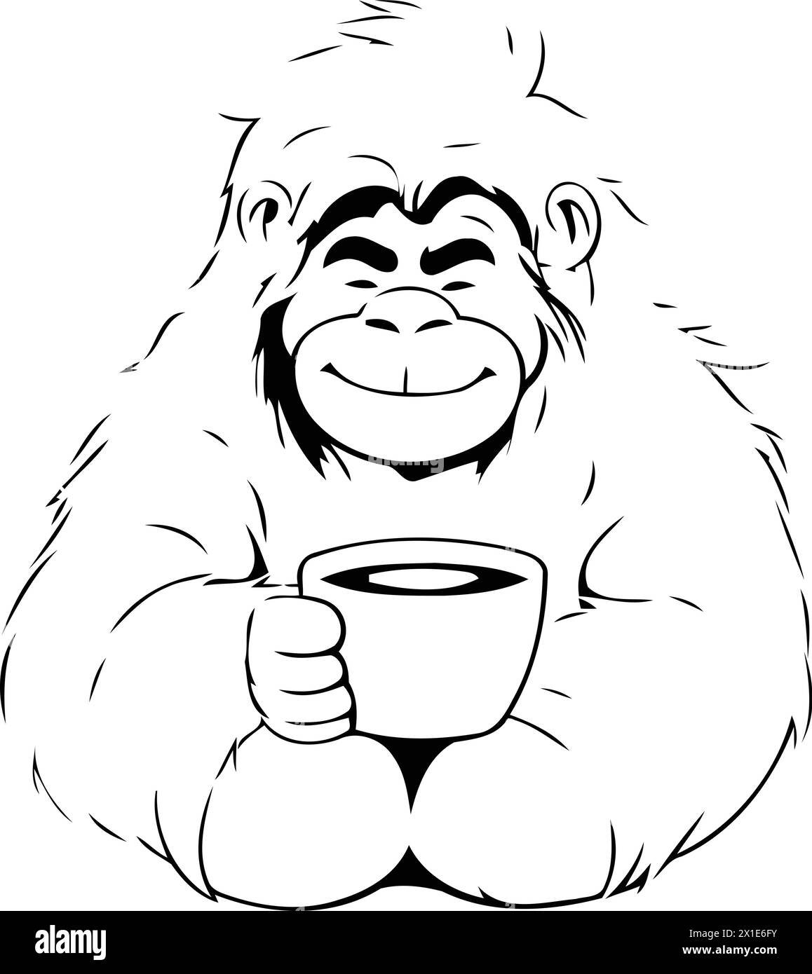 Gorilla with cup of tea on the snow. Vector illustration. Stock Vector