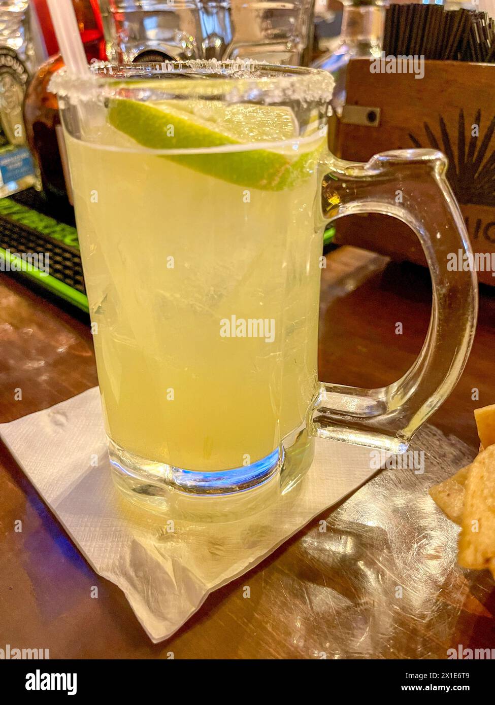 A margarita with a slice of lime in a mug Stock Photo
