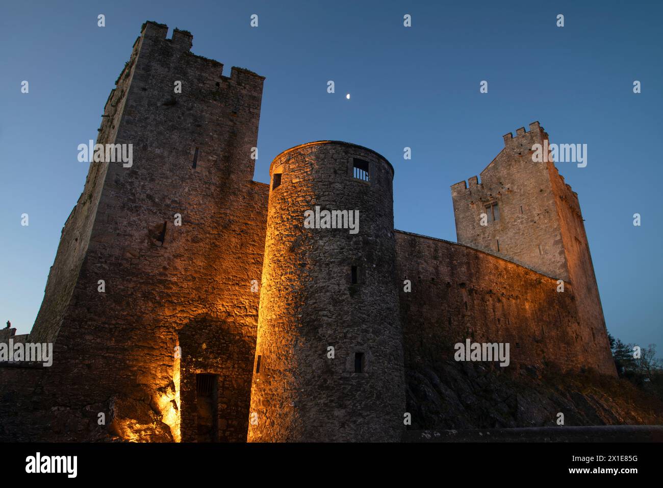 Illuminated view of Cahir castle in Cahir town in Tipperary in Ireland Europe Stock Photo