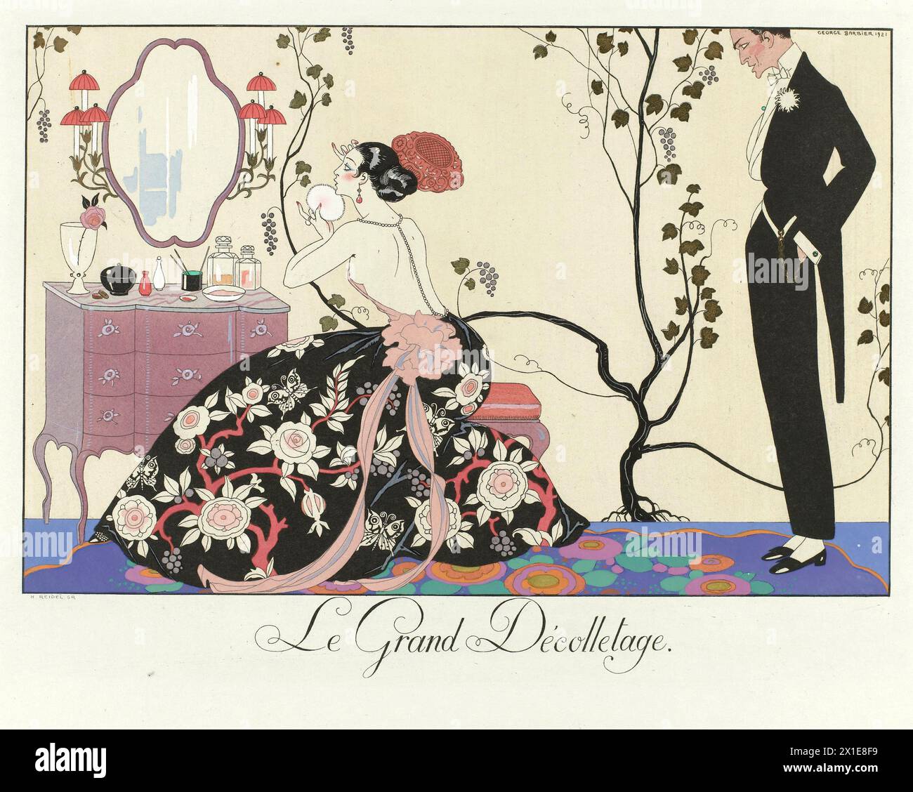 France Joy of Living: Le Bonheur du Jour ou Les Graces à la Mode, Henri Reidel, by George Barbier, 1921 - Le Grand Decolletage Stock Photo
