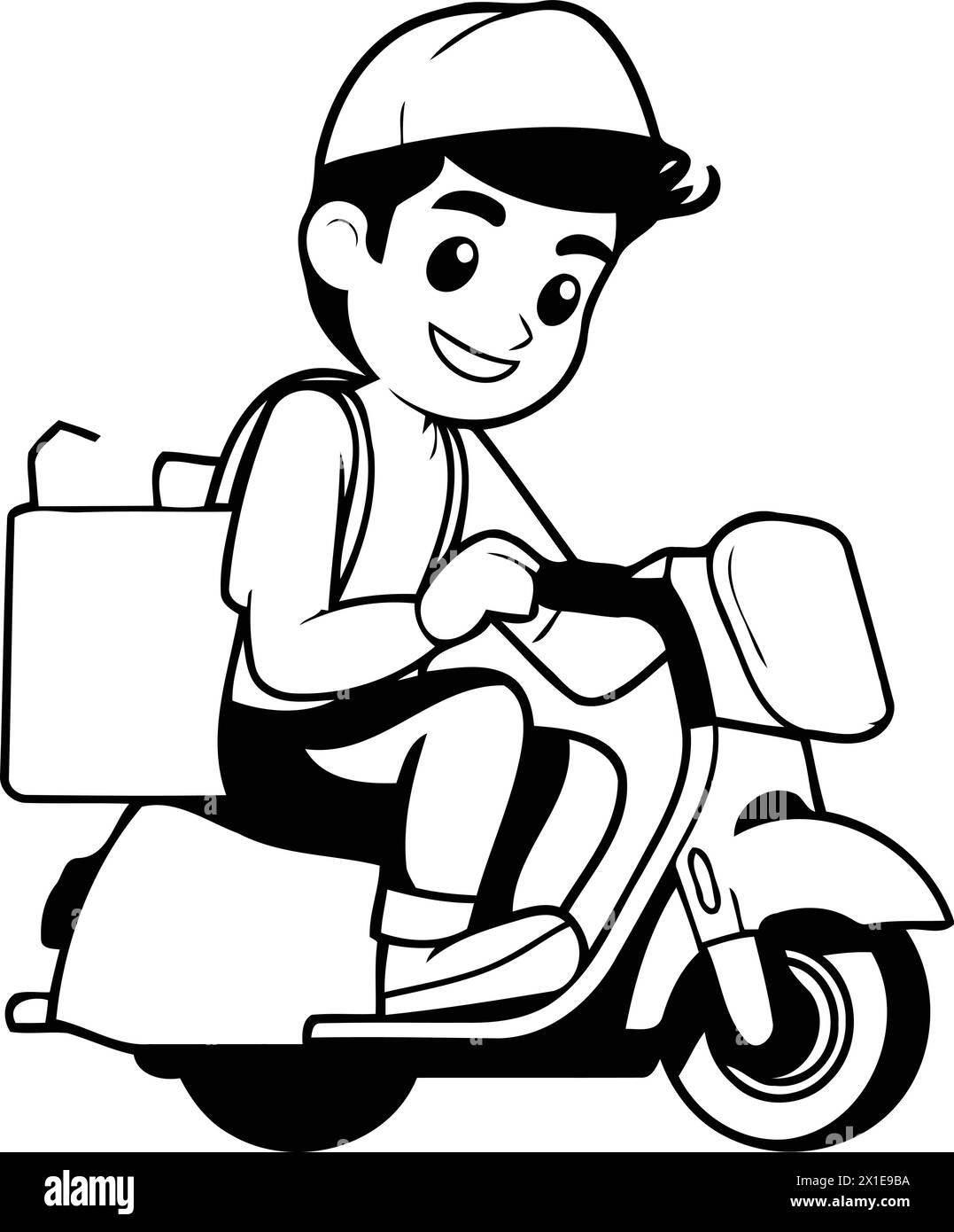 Courier on scooter delivering a package. Vector illustration. Stock Vector