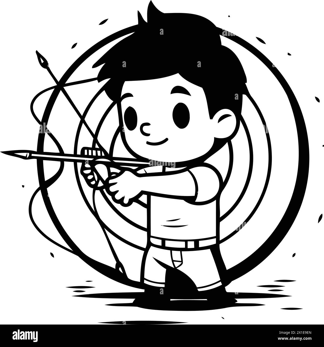 Cartoon boy aiming with a bow and arrow. Vector illustration. Stock Vector