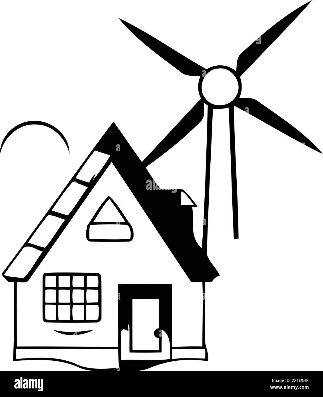House with wind turbine. Eco friendly concept. Flat design vector illustration. Stock Vector