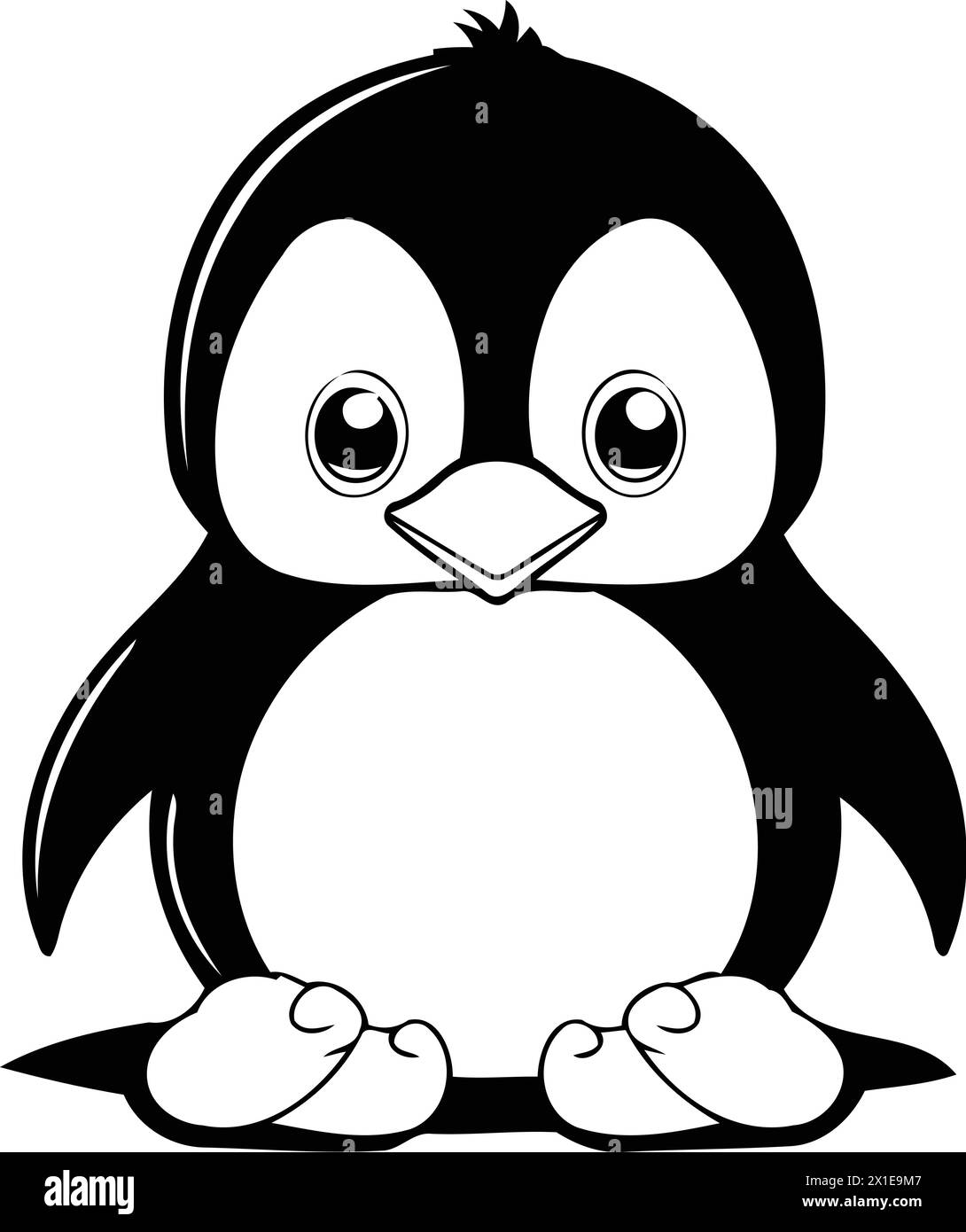 Cute penguin sitting on the ground. Vector cartoon illustration Stock