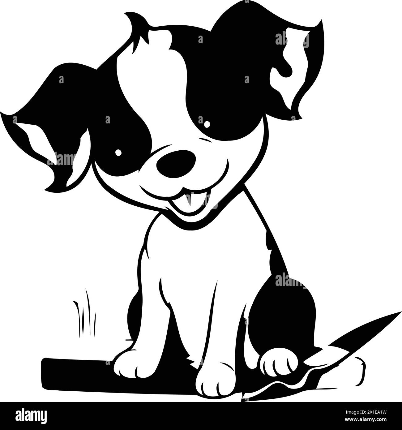 Cute cartoon dog with a knife and scissors. Vector illustration. Stock Vector