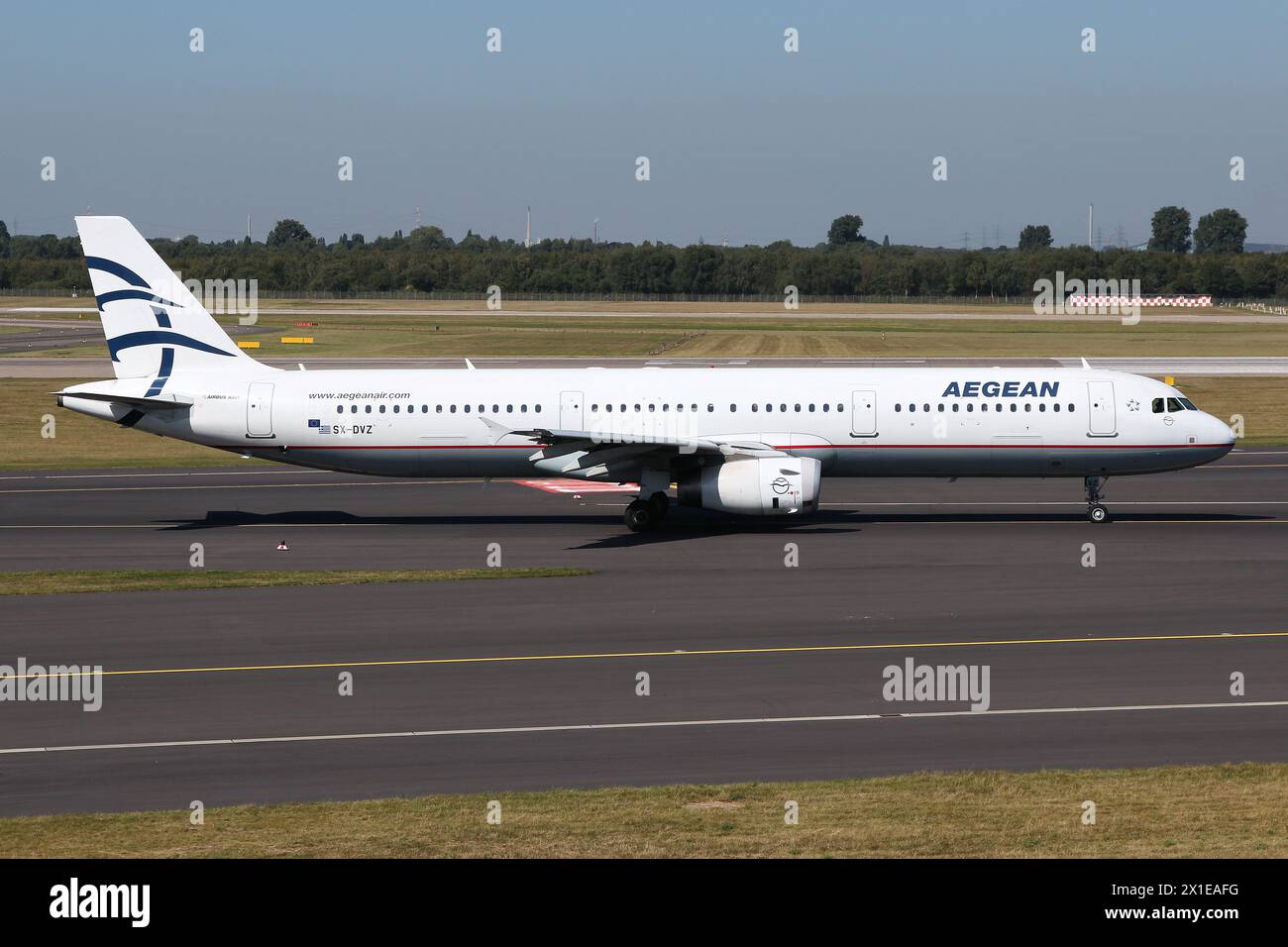 Greek Aegean Airlines Airbus A321-200 with registration SX-DVZ on taxiway at Dusseldorf Airport Stock Photo