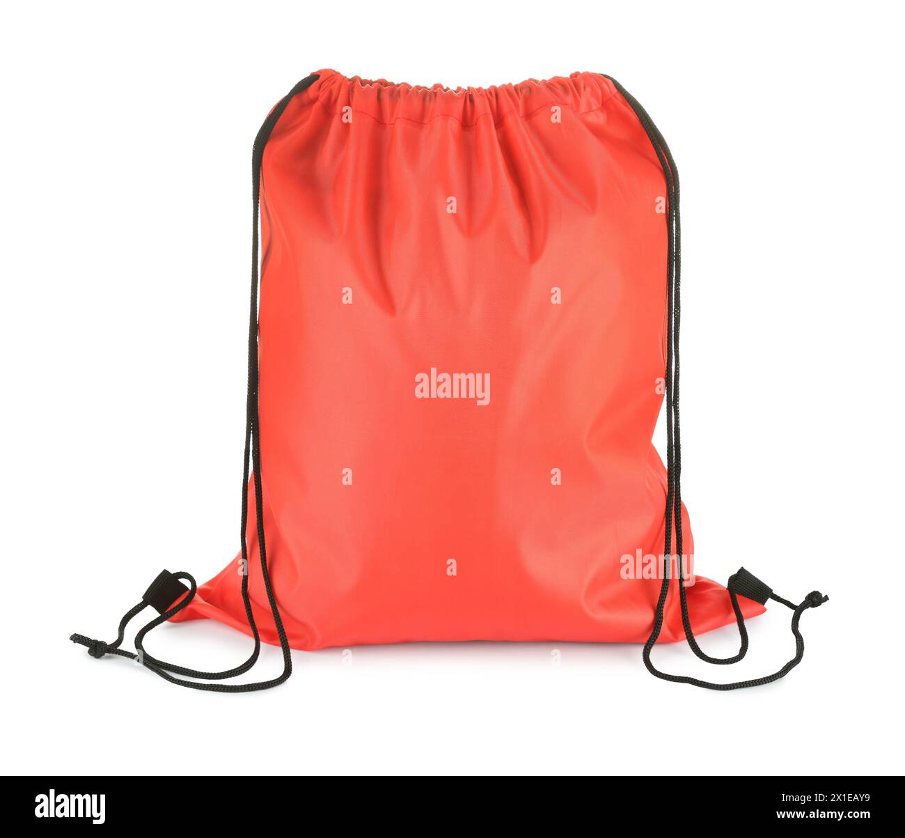 One red drawstring bag isolated on white Stock Photo