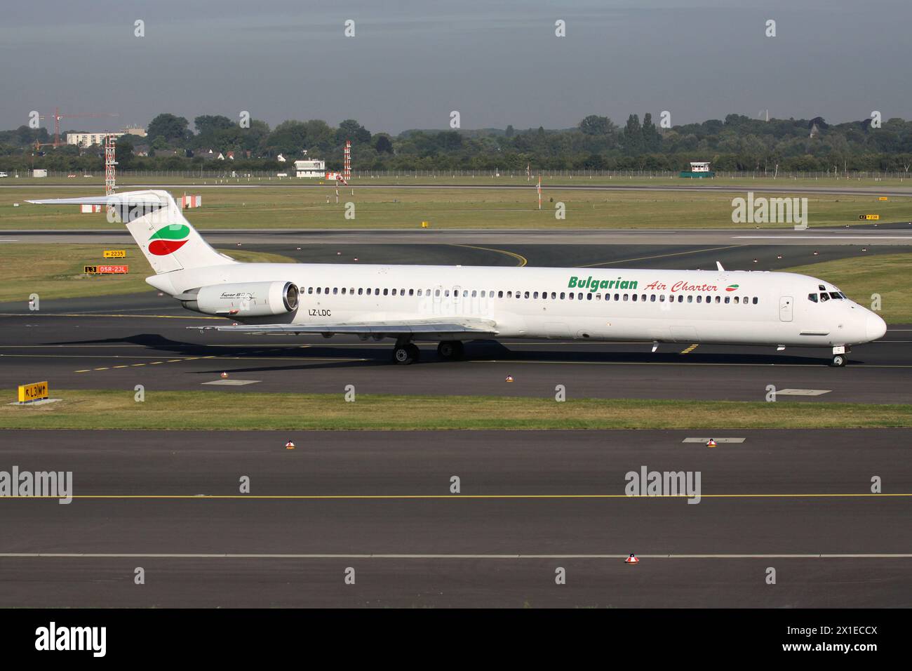 Bulgarian Air Charter McDonnell Douglas MD-82 with registration LZ-LDC on taxiway at Dusseldorf Airport Stock Photo