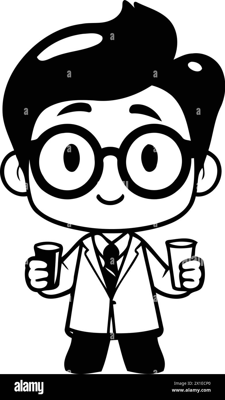 Cute Doctor Cartoon Character With Coffee Cup Vector Illustration Design. Stock Vector