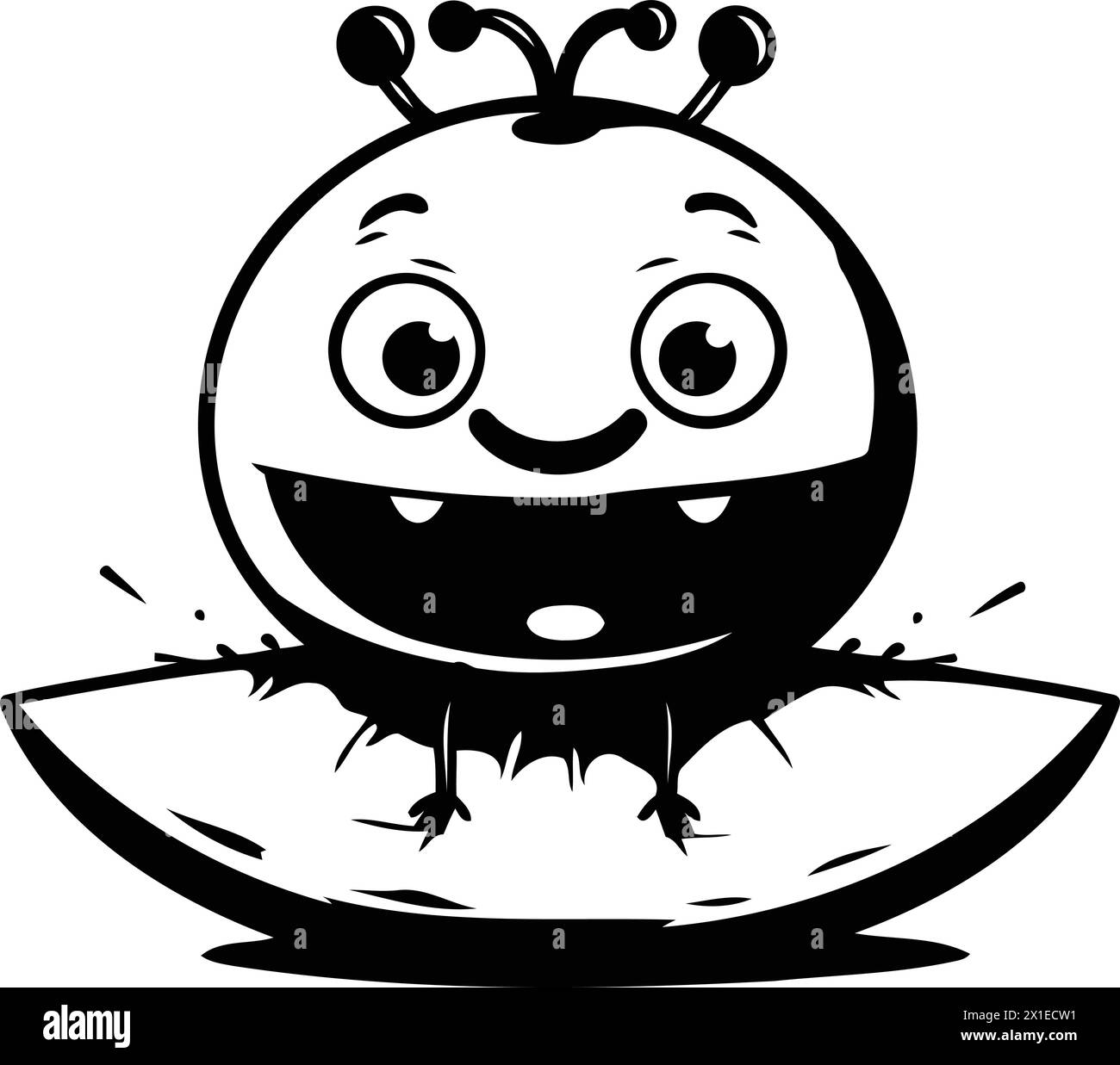 Cute cartoon red ladybug on watermelon. Vector illustration Stock