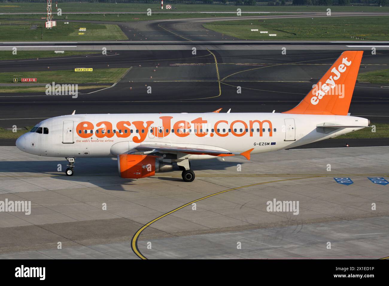 British easyJet Airbus A319-100 with registration G-EZSM at Dusseldorf Airport Stock Photo