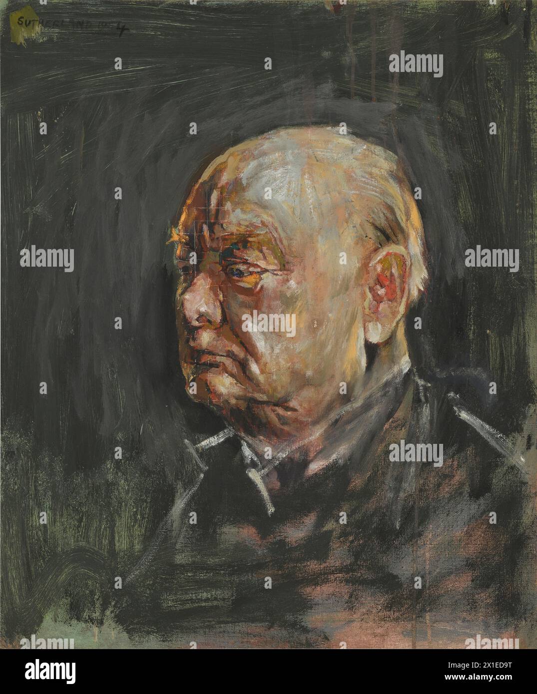 Non Exclusive: A portrait of Sir Winston Churchill, painted by Graham Sutherland in preparation for a work that was later destroyed, which could fetch Stock Photo