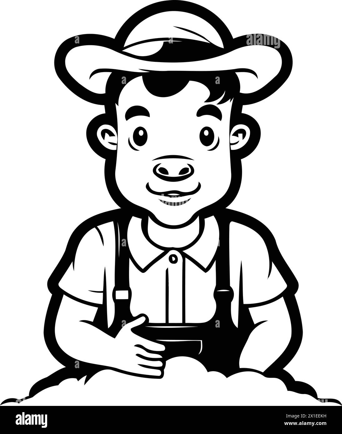Illustration of a cartoon smiling farmer with hat and apron Stock ...