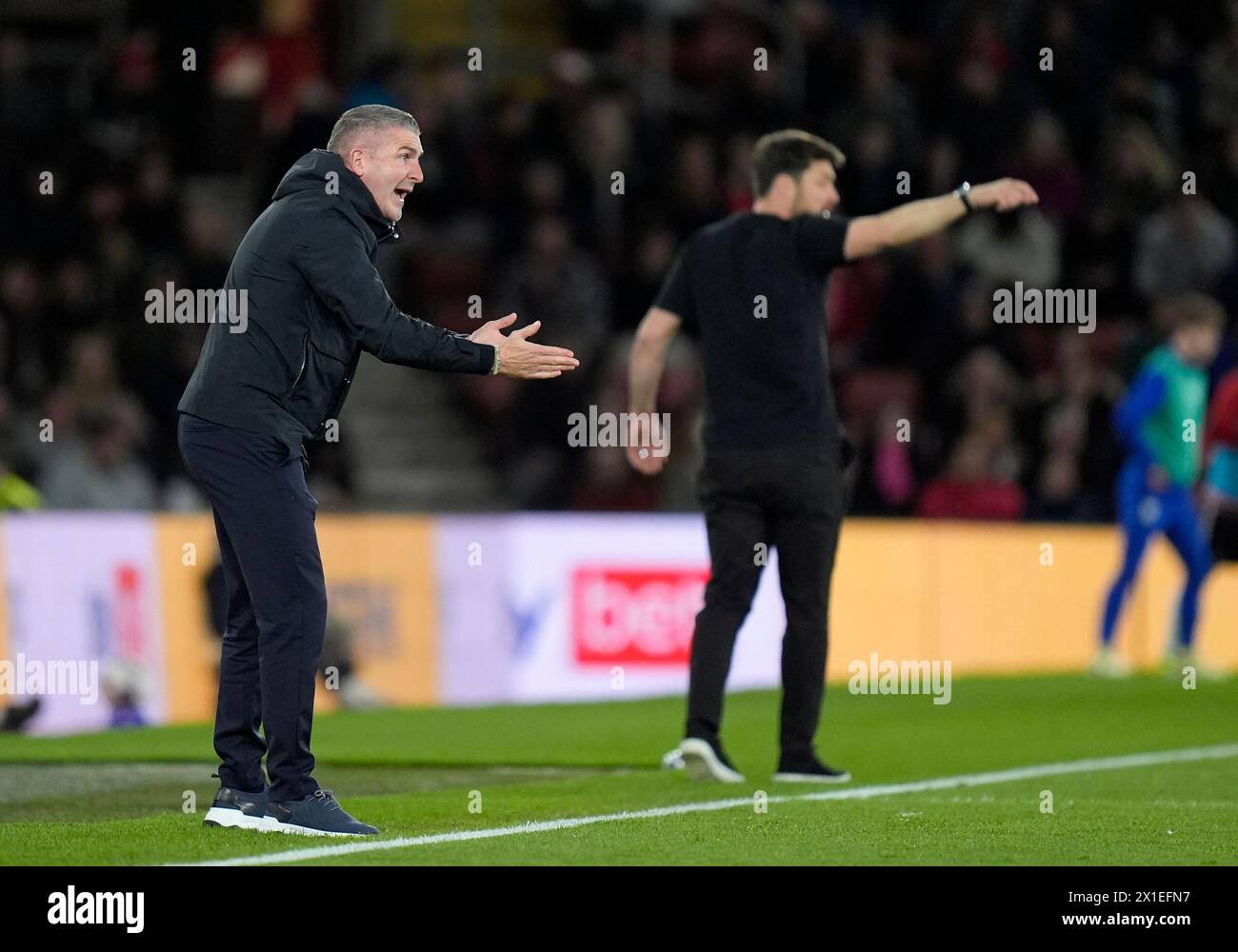 Preston North End manager Ryan Lowe during the Sky Bet Championship match at St Mary's Stadium, Southampton. Picture date: Tuesday April 16, 2024. Stock Photo