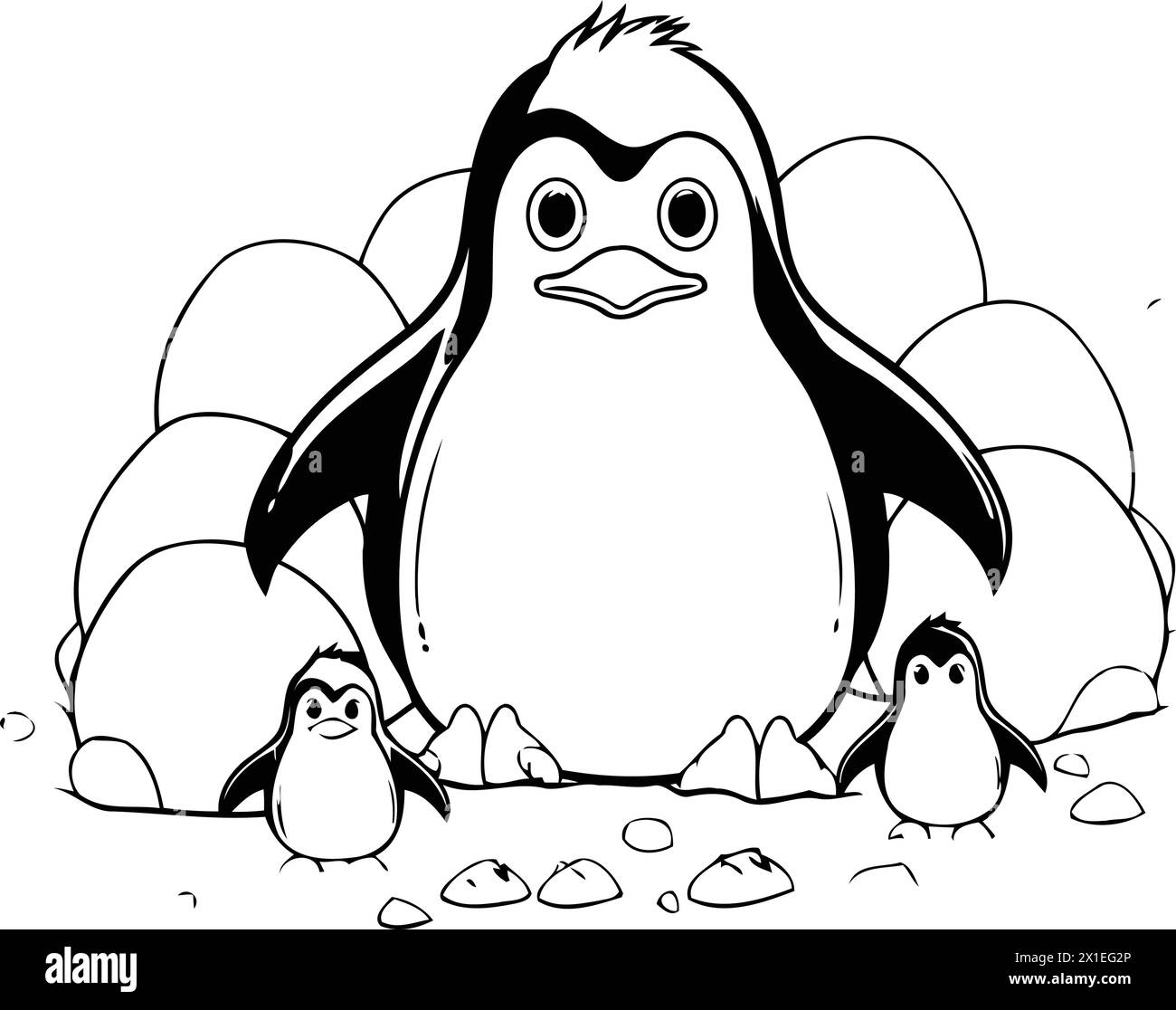 Cute penguin with baby penguin. Cartoon vector illustration Stock