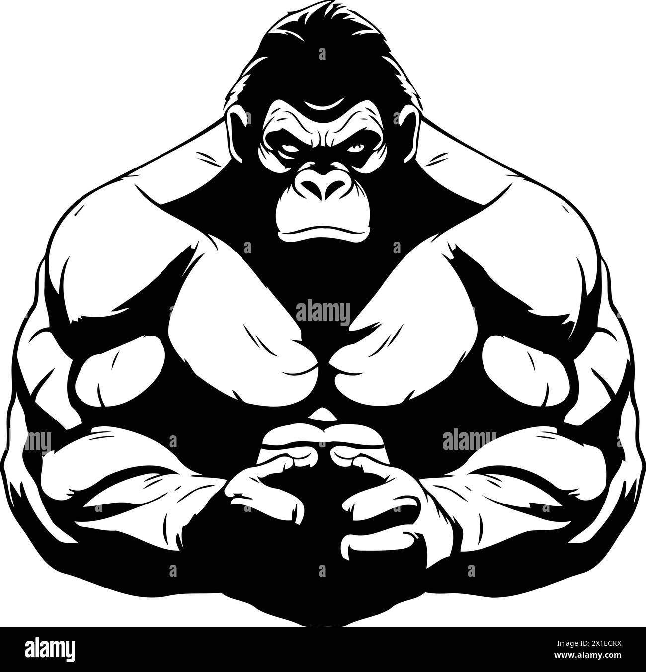 Vector illustration of a strong gorilla with folded hands. Bodybuilder ...