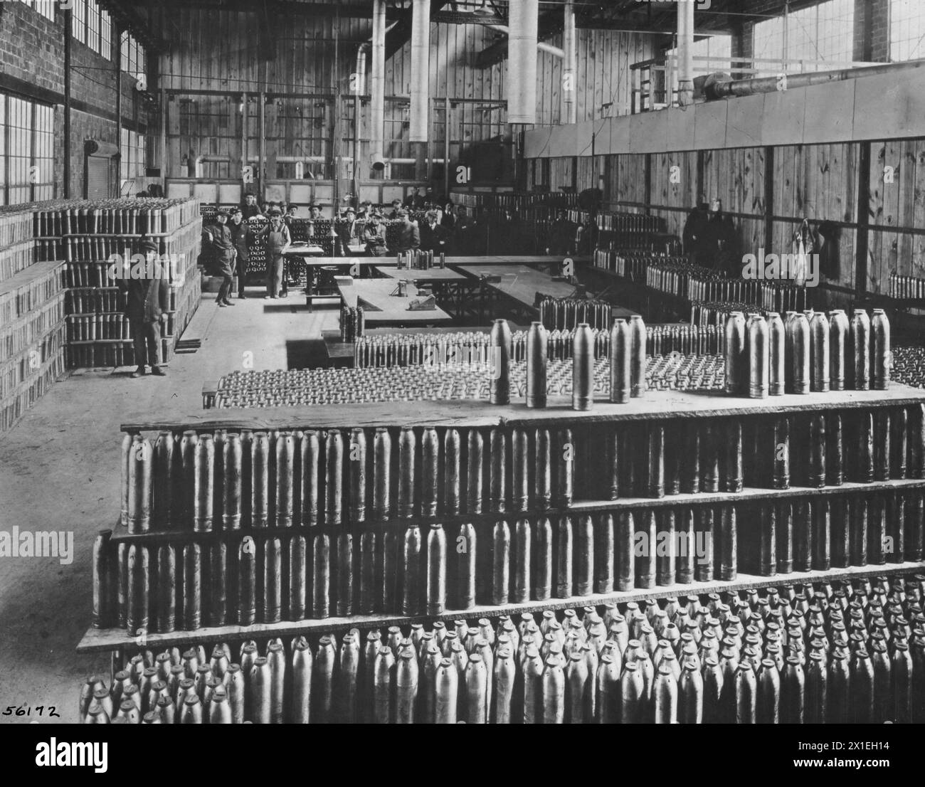 Manufacturing high explosive shells. High explosive shells ready to be loaded with 'TNT' ca. 1918 Stock Photo
