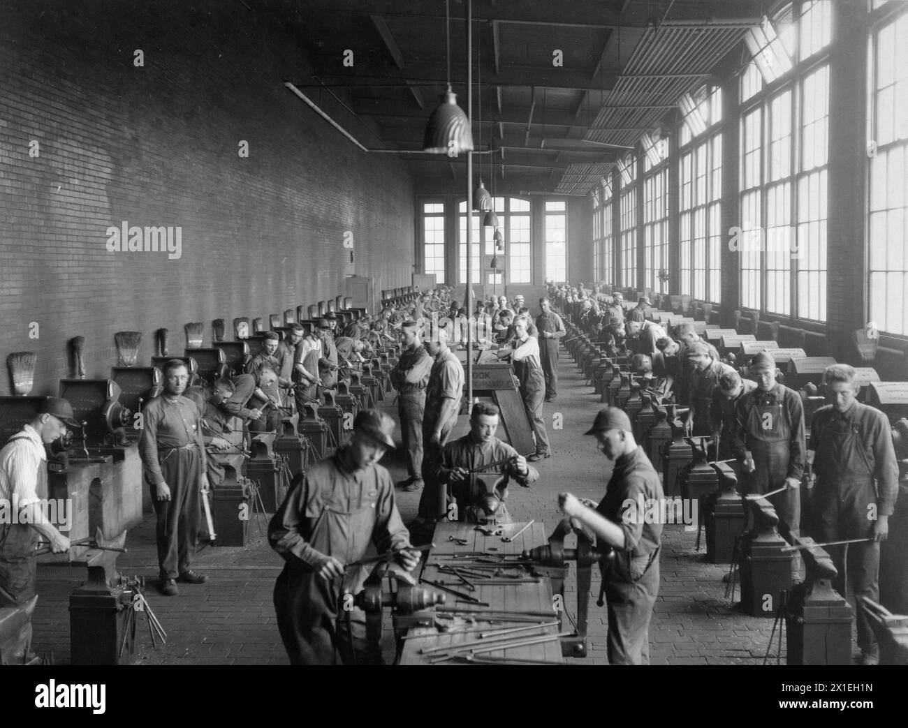 Blacksmith class, University of Minnesota, St. Paul, Minnesota ca. 1919 Stock Photo