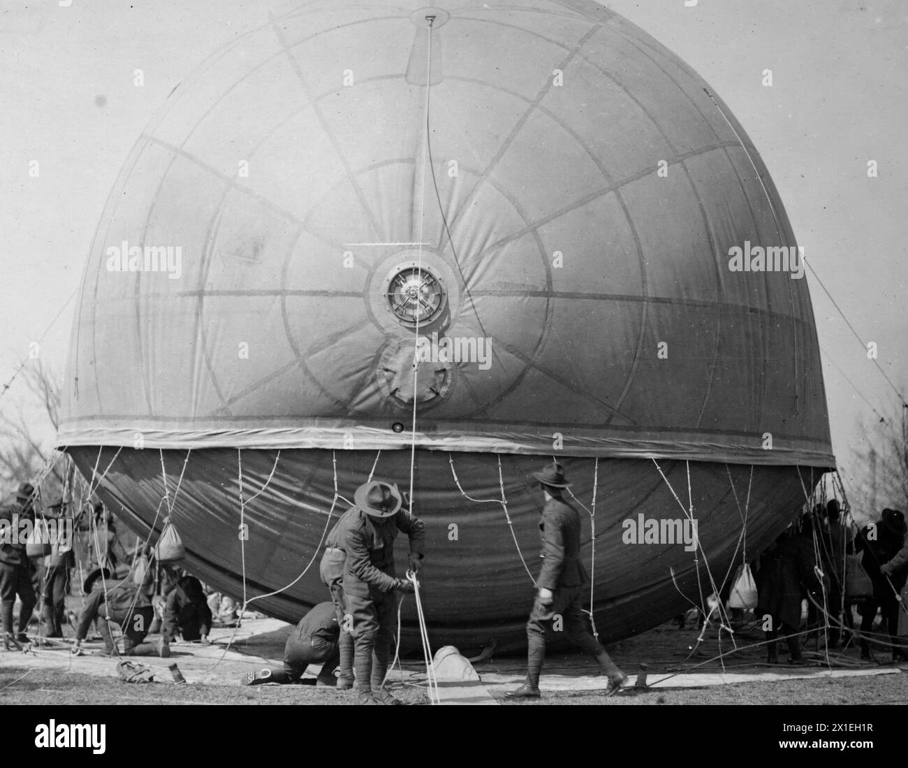 Balloon operations. 28th Balloon Co. bedding down Caquot balloon at