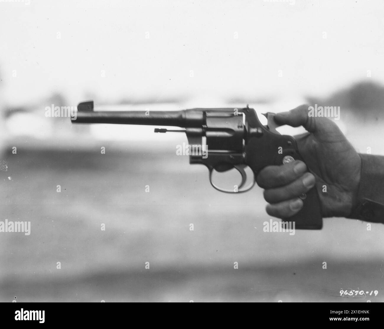Close-up of pistol - 6-shooter. Camp Perry Rifle Matches, August, 1931 Stock Photo