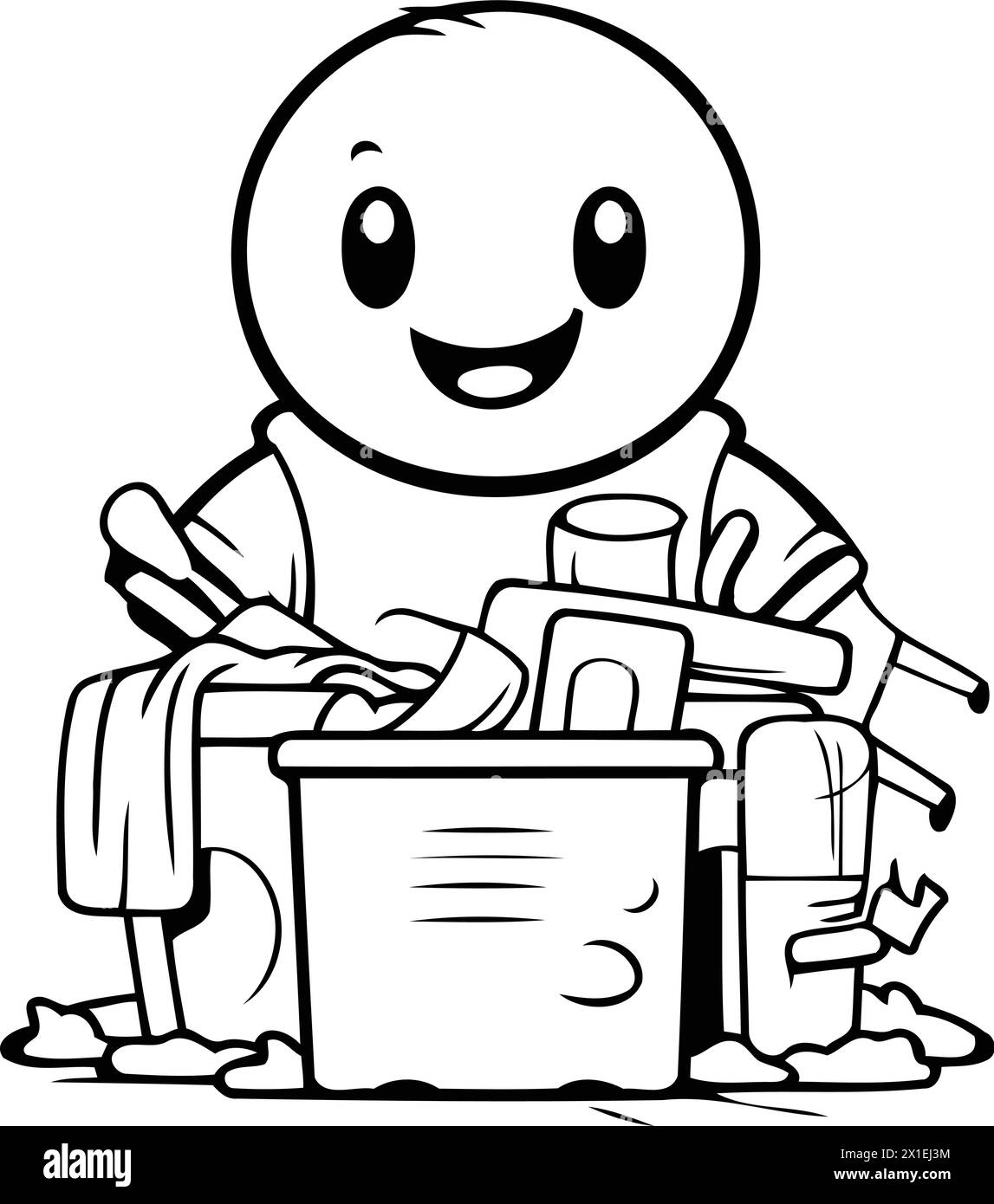 Illustration of a Cute Cleaning Man Cartoon Mascot Character Stock