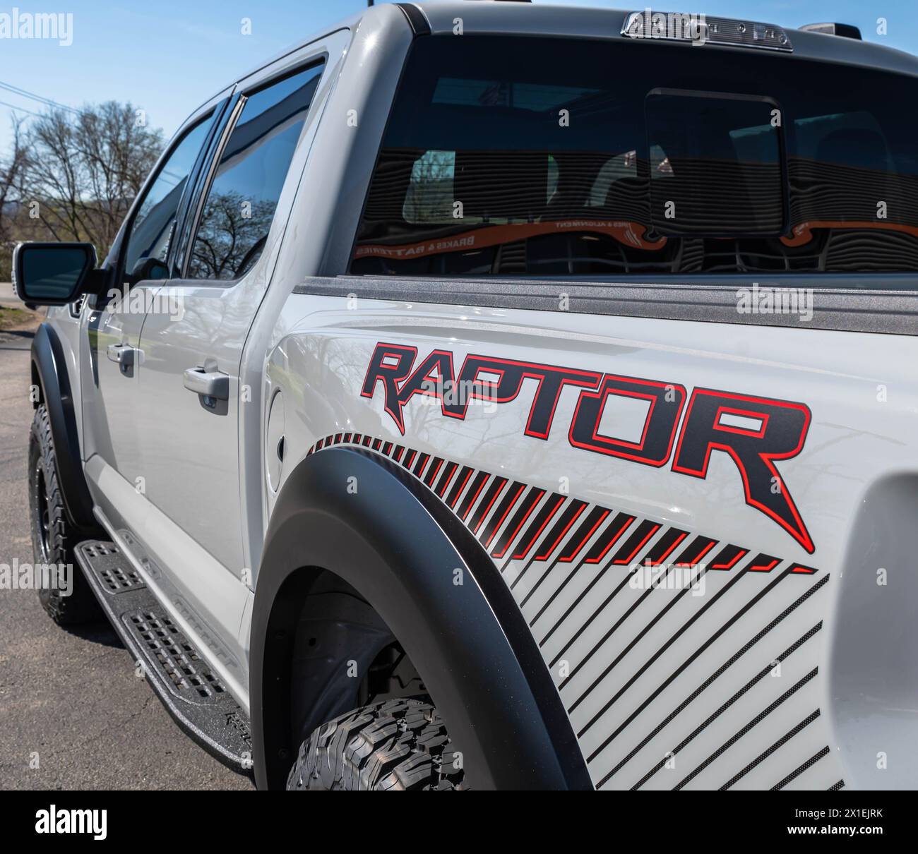 A Ford F150 Raptor four door pickup truck for sale at a dealership Stock Photo Alamy