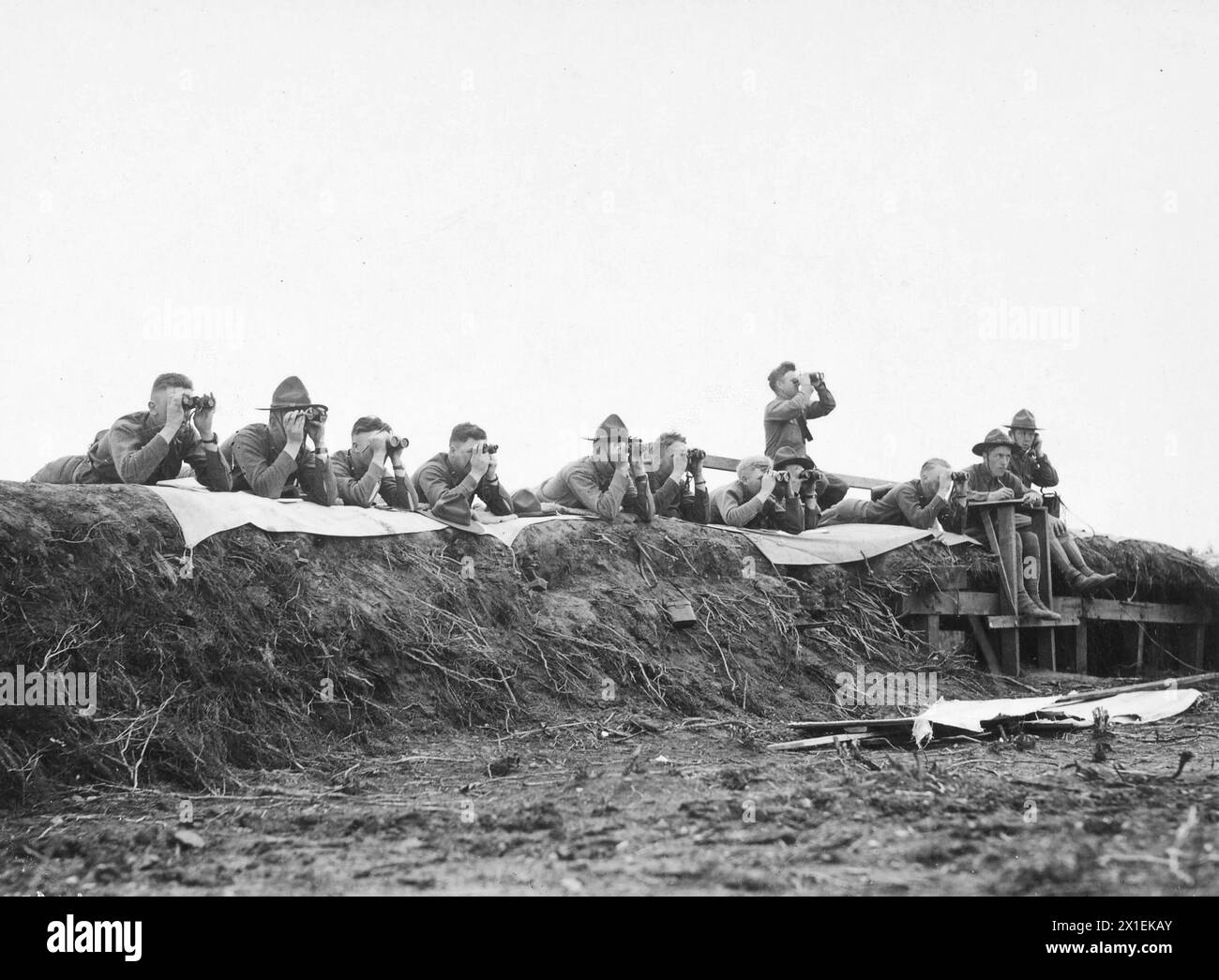 40th Division Officers observing gas during a training exercise at Camp