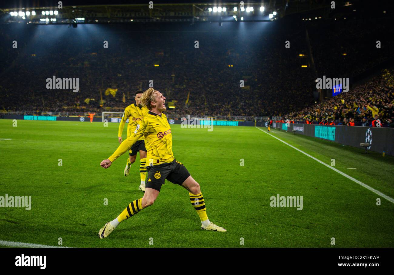 Dortmund Germany. 16th Apr 2024.  Goal celebration: Julian Brandt (BVB) Borussia Dortmund - Atletico Madrid  16.04.2024   Credit: Moritz Muller/Alamy Live News Stock Photo
