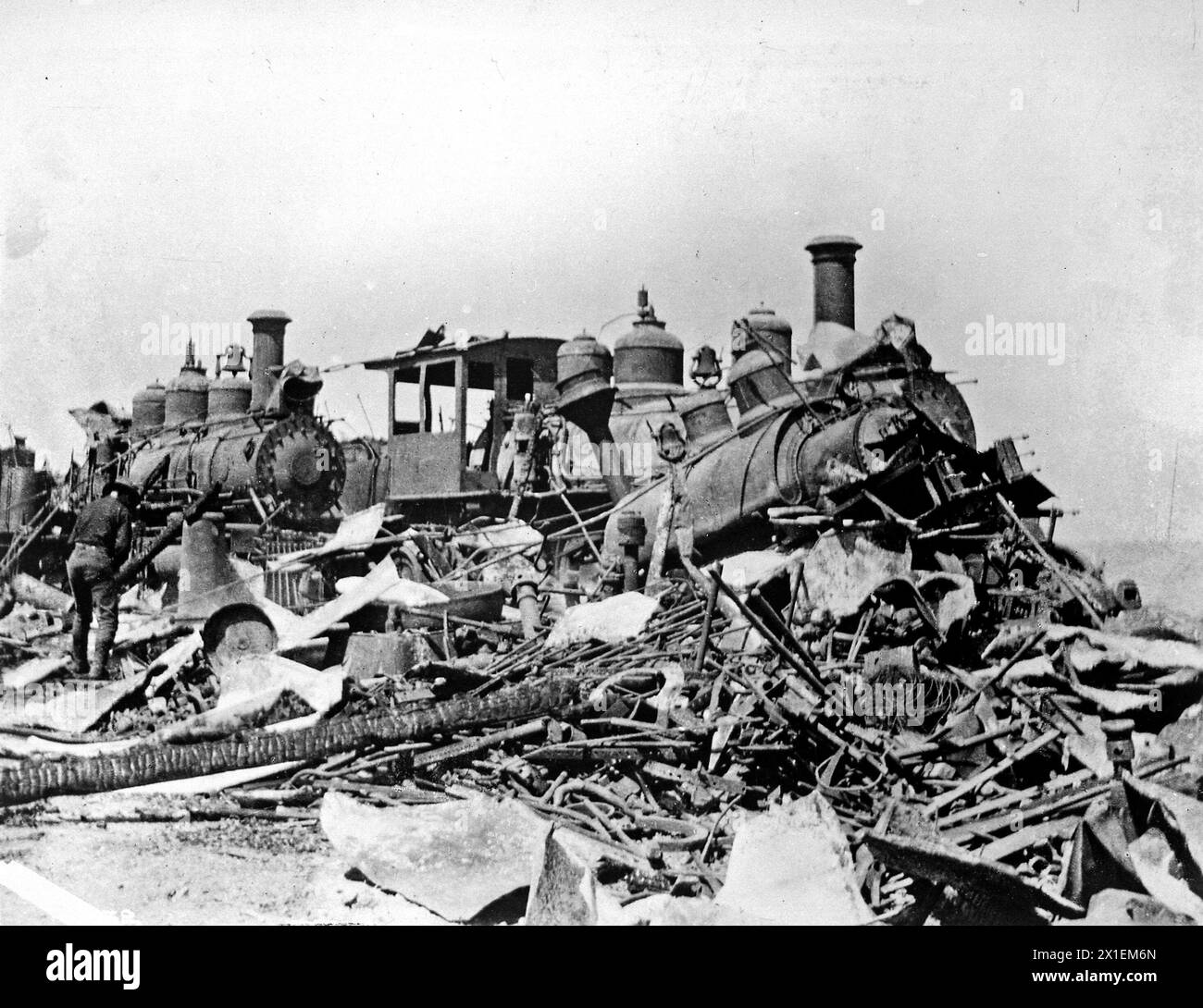 Burned locomotives at Daiquiri. Cuba ca. 1898 Stock Photo