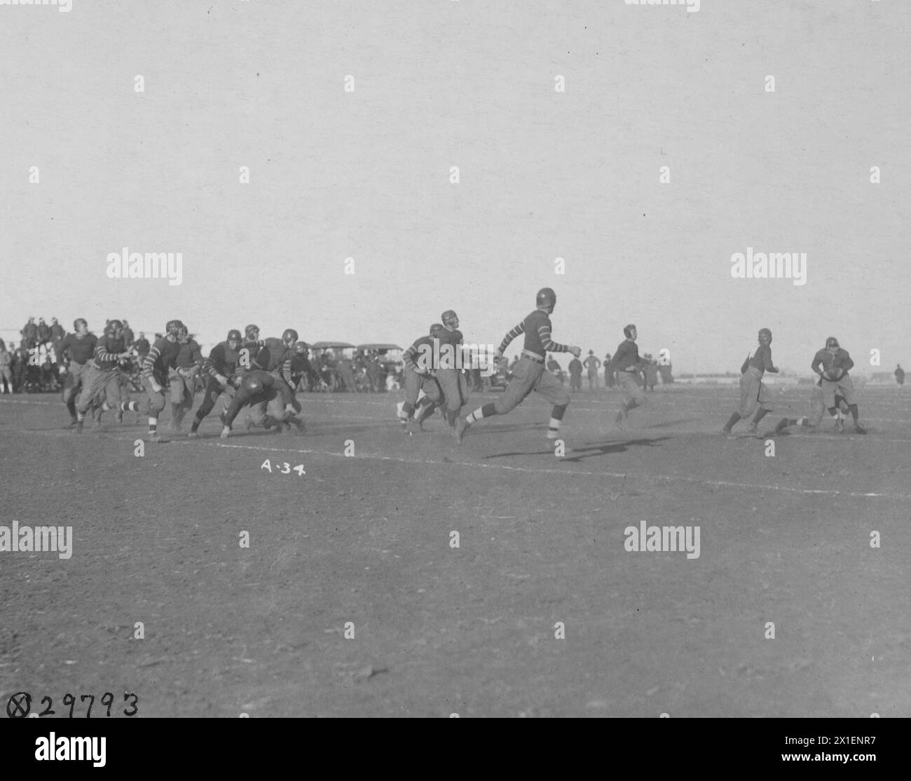 Call Field in Wichita Falls, Texas - An Oklahoma vs. Texas football game. Football game between Squadron A of Post Field in Oklahoma and Squadron E of Call Field in Texas ca. 1918 Stock Photo