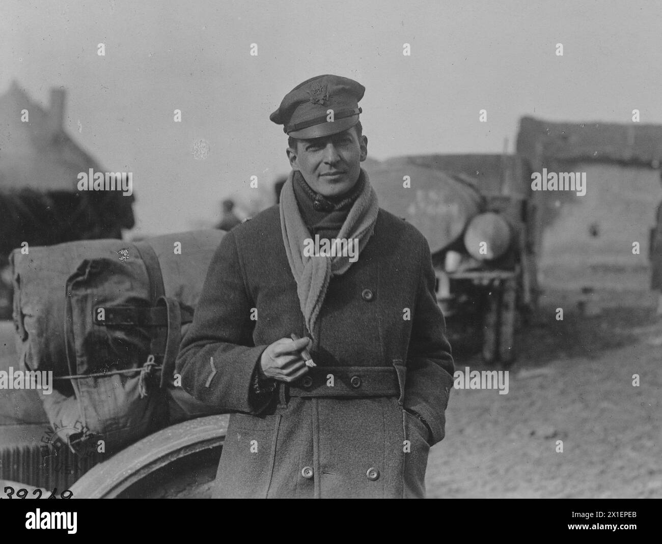 World War I Photos: Brigadier General Douglas MacArthur, commanding general of the 84th brigade, 42nd division, standing in front of his car; St. Juvin, Ardennes, France ca. November 1918 Stock Photo
