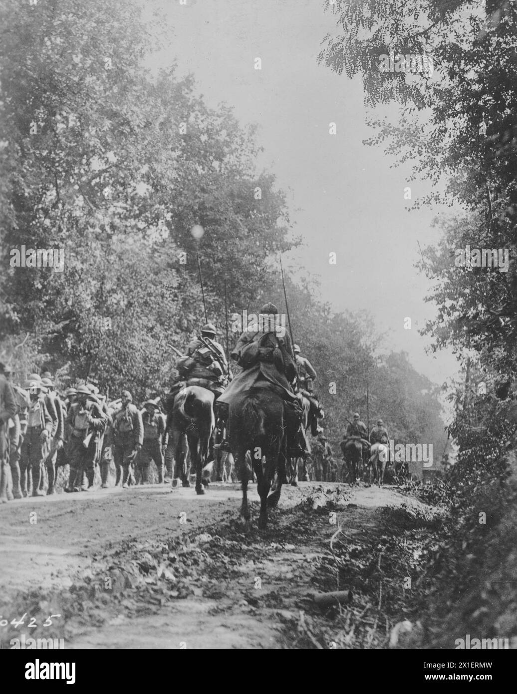 French troops passing American troops on a road in France ca. 1917-1919 ...