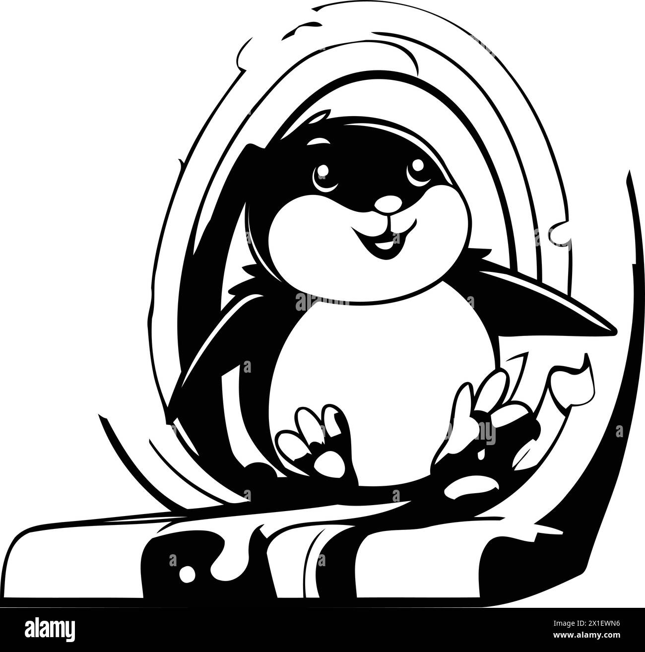 Cute cartoon penguin on a rainbow background. Vector illustration. Stock Vector