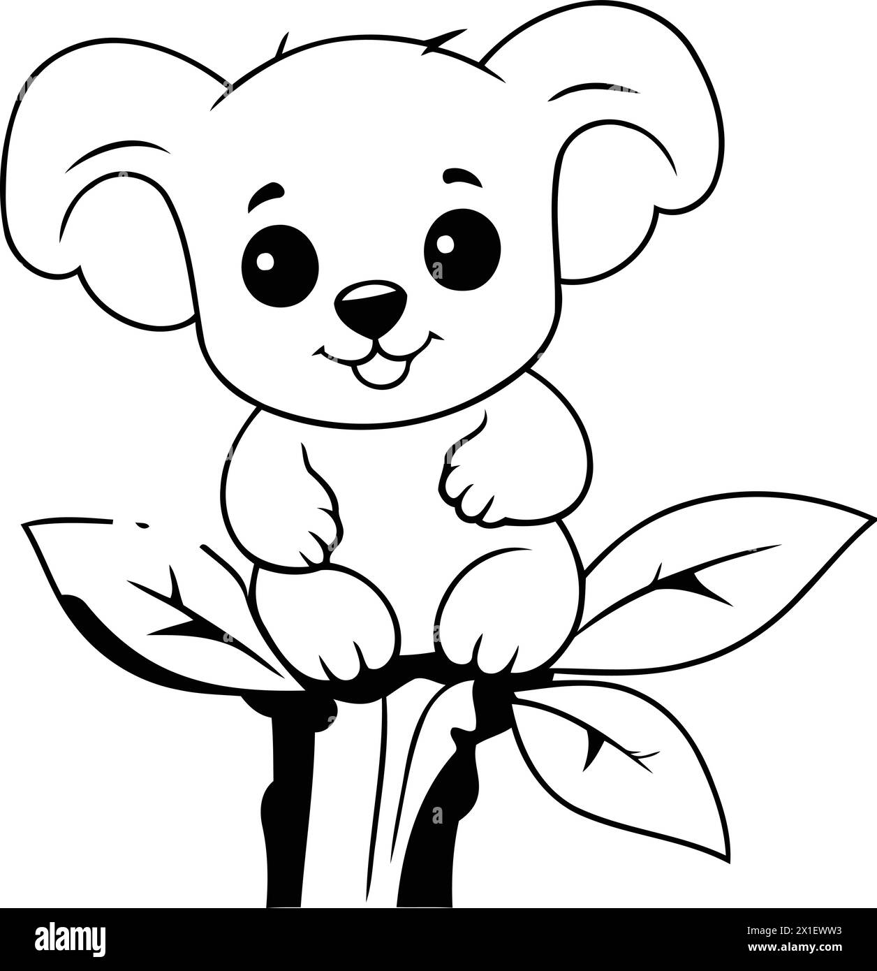 Cute koala sitting on a tree branch. Vector illustration. Stock Vector