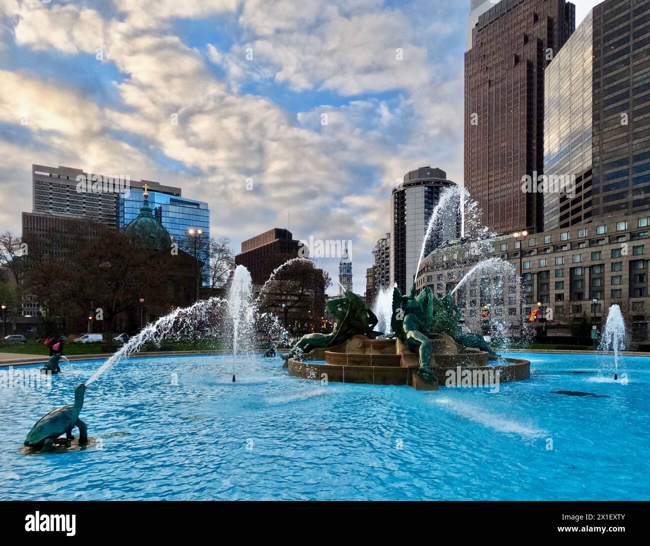 Water cascades through the Swann Memorial Fountain in Philadelphia's Logan Square. Stock Photo