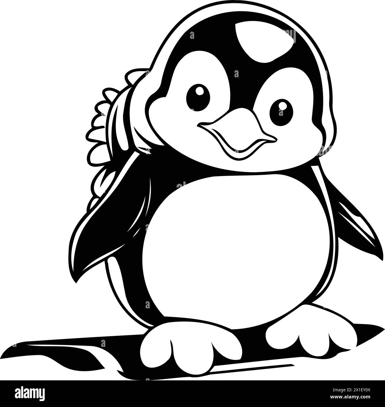 Cute penguin sitting on ice floe. Cartoon vector illustration Stock