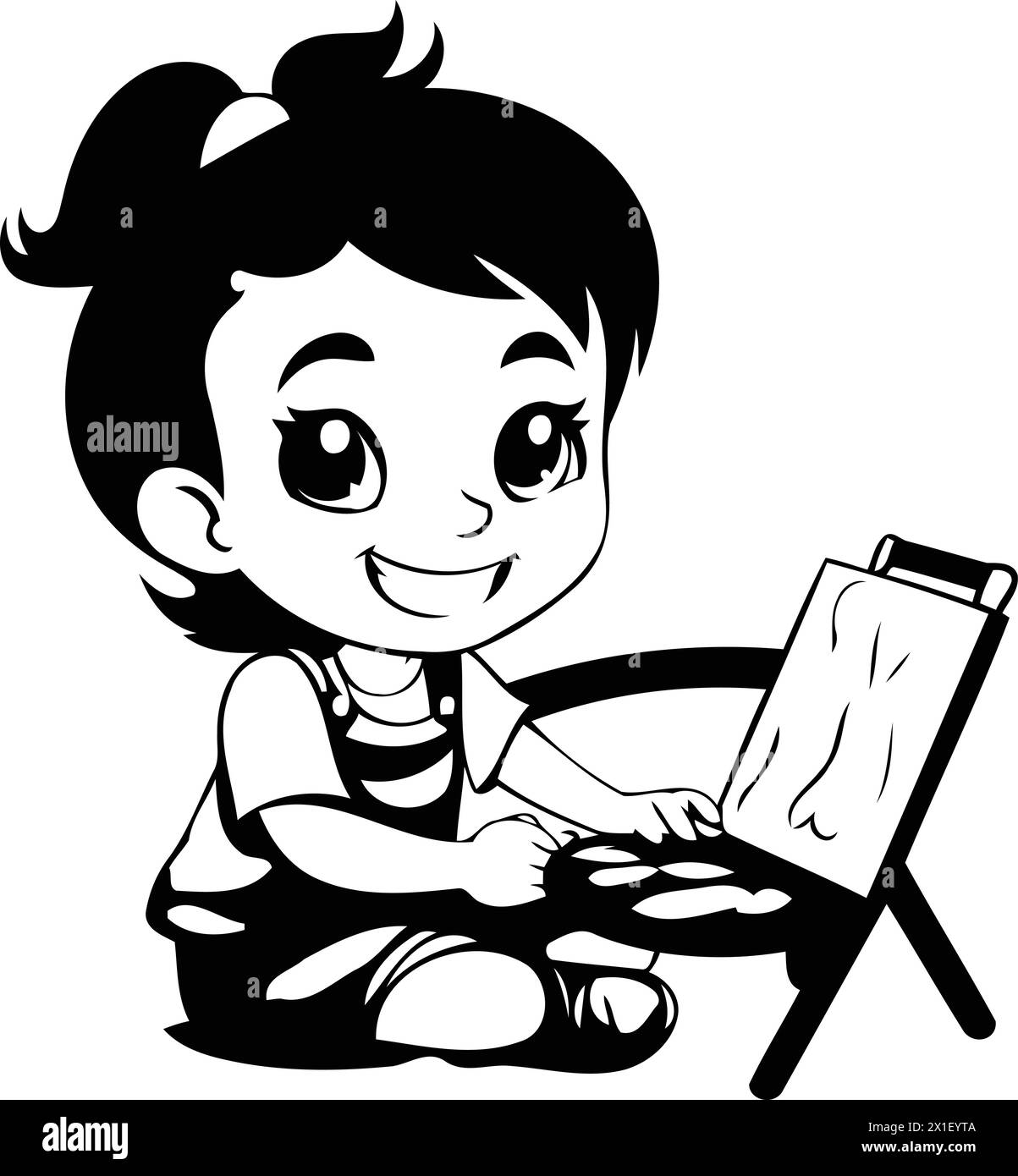 Cute little girl painting a picture on easel. Vector illustration Stock Vector Image & Art Alamy