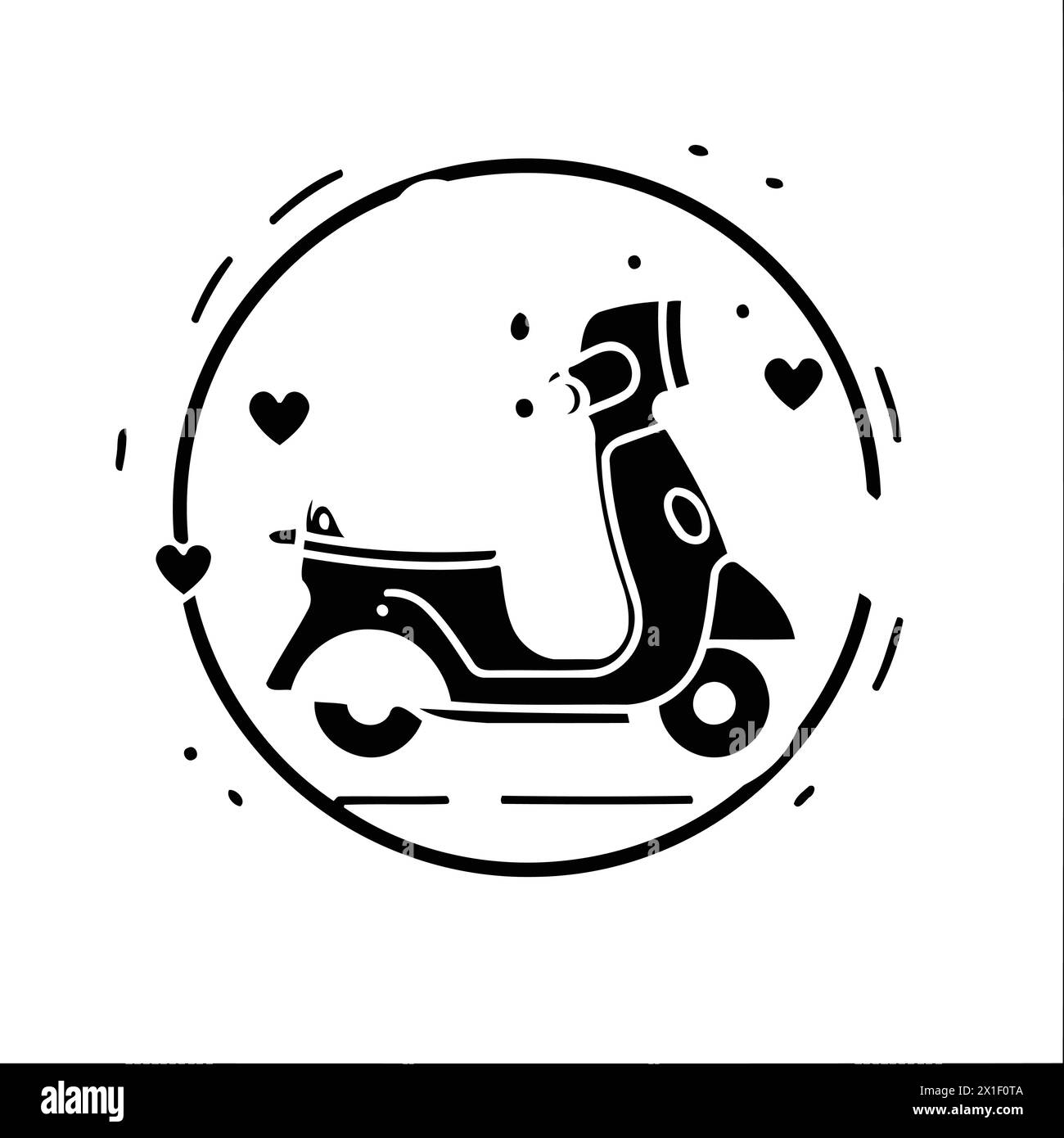 Cute scooter with hearts on blue background vector illustration stock