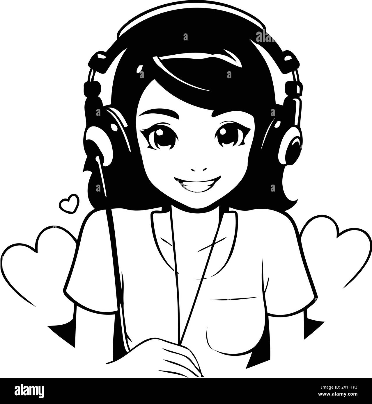 Beautiful girl listening to music with headphones. Vector cartoon illustration. Stock Vector