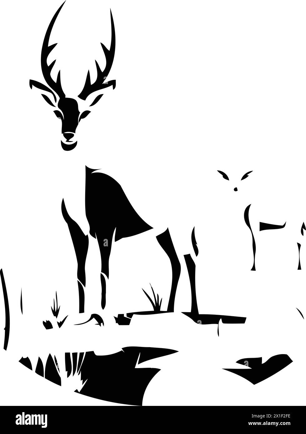 Vector illustration of antelope and fawn in the meadow at sunset Stock Vector