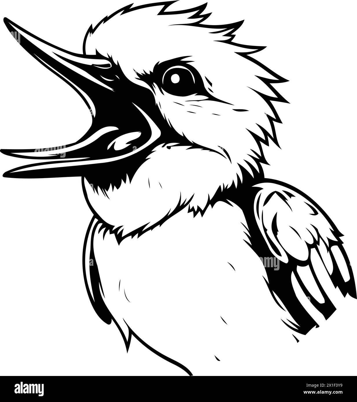 Kookaburra bird with open mouth. Vector illustration. Stock Vector