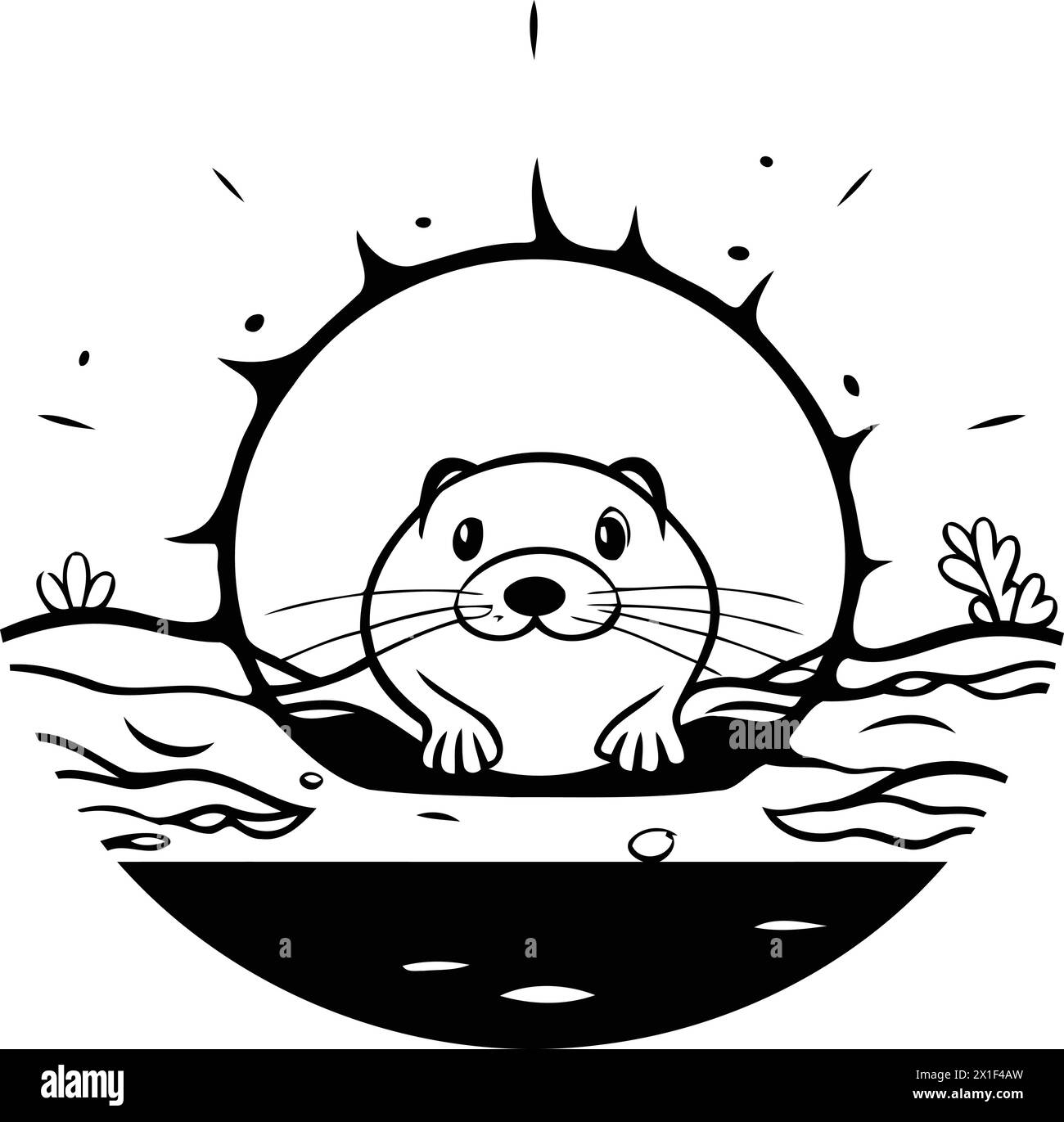 Cute otter in the hole. Vector illustration in cartoon style Stock