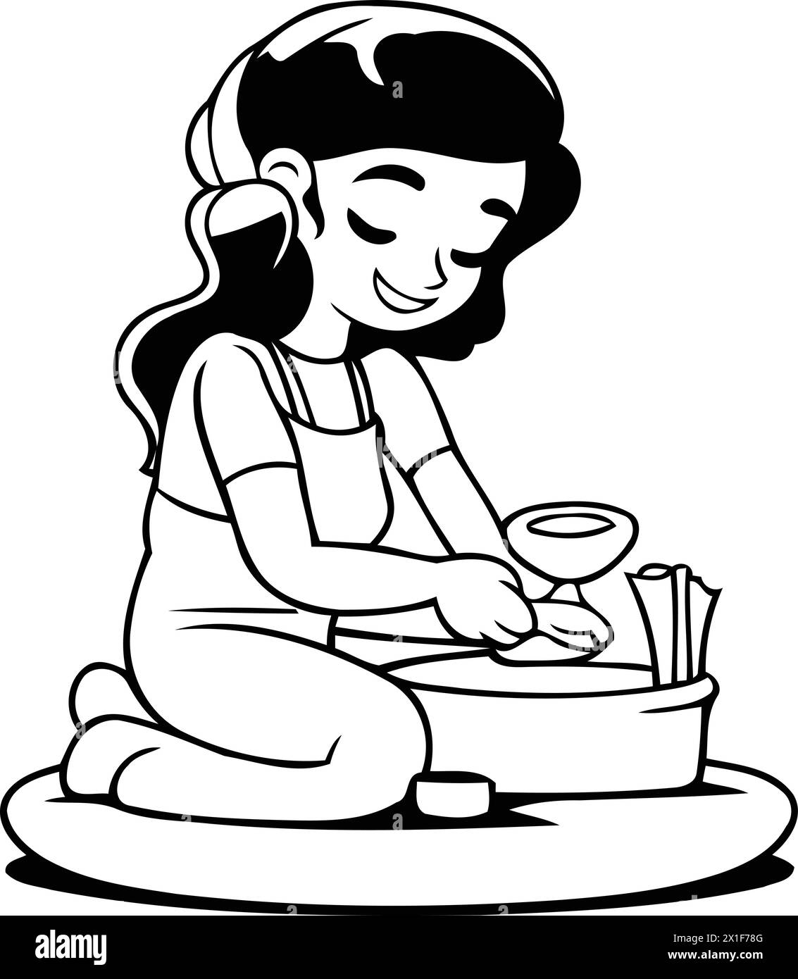 Potter girl making pottery. Vector illustration in cartoon style Stock