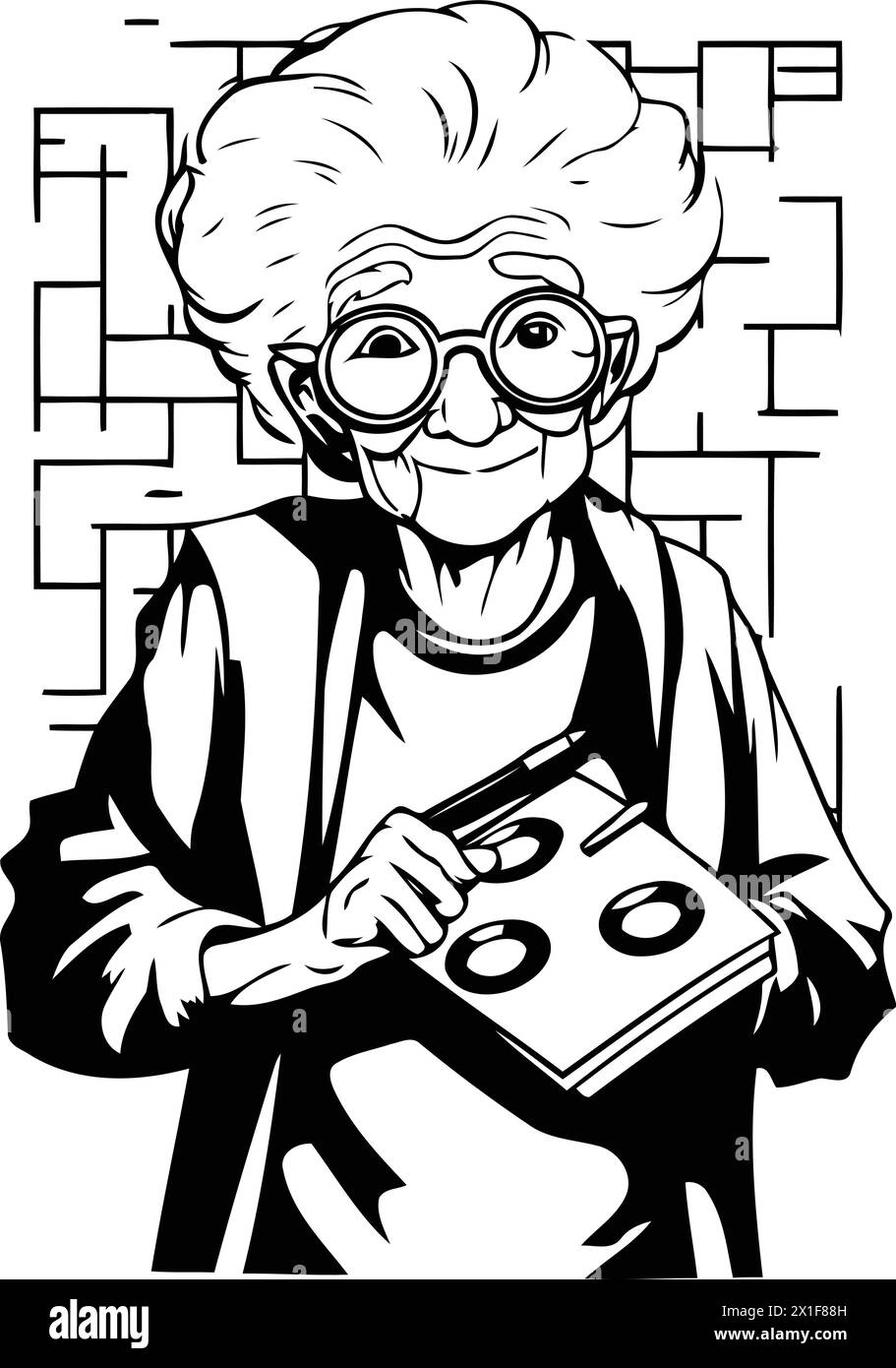 Old woman with glasses and book. Vector illustration in cartoon style. Stock Vector