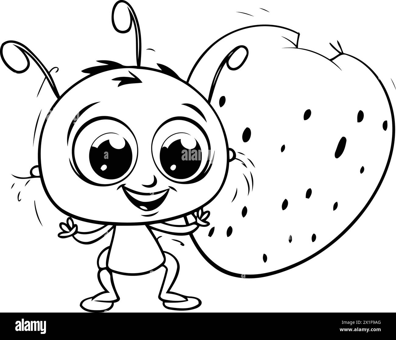 Cute cartoon bug with a big red apple. Vector illustration Stock Vector