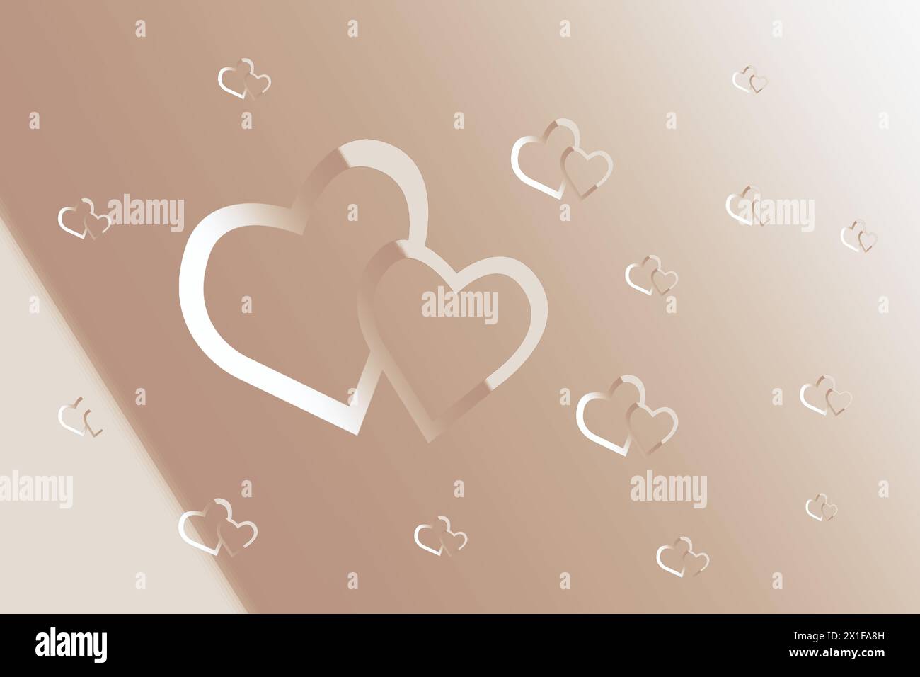 Two linked hearts. Connected red hearts with trendy background. Valentines, love, marriage concept Stock Photo