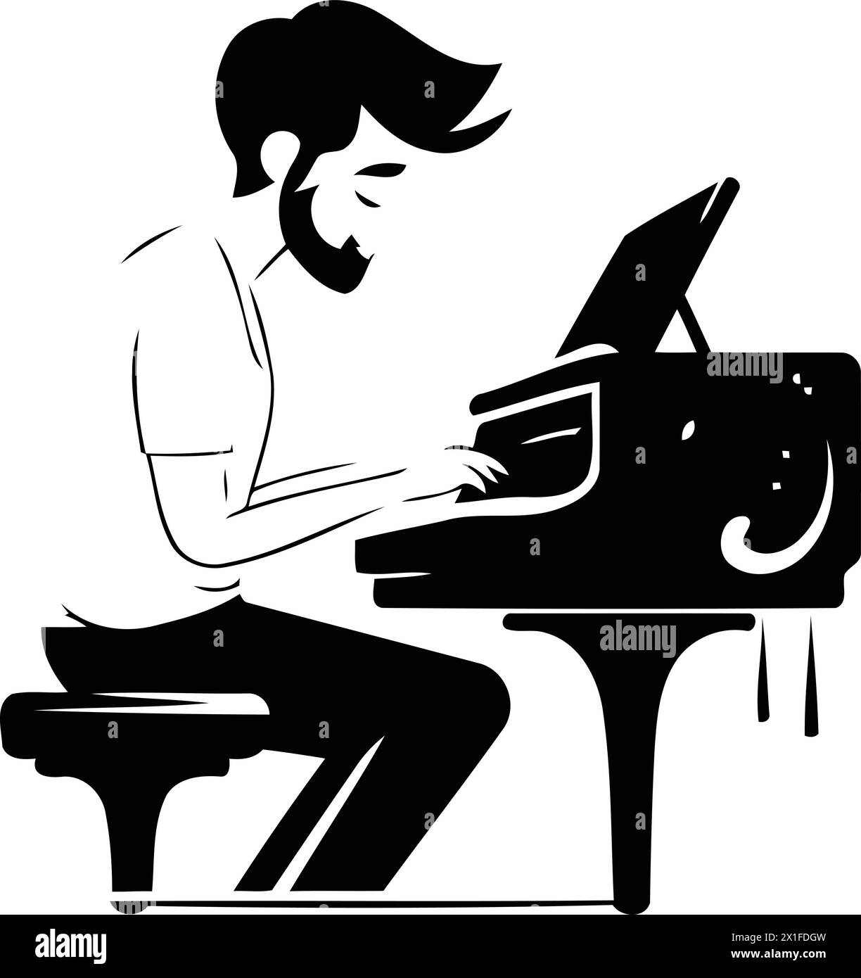 Man playing grand piano. Vector illustration in flat style. Isolated on ...