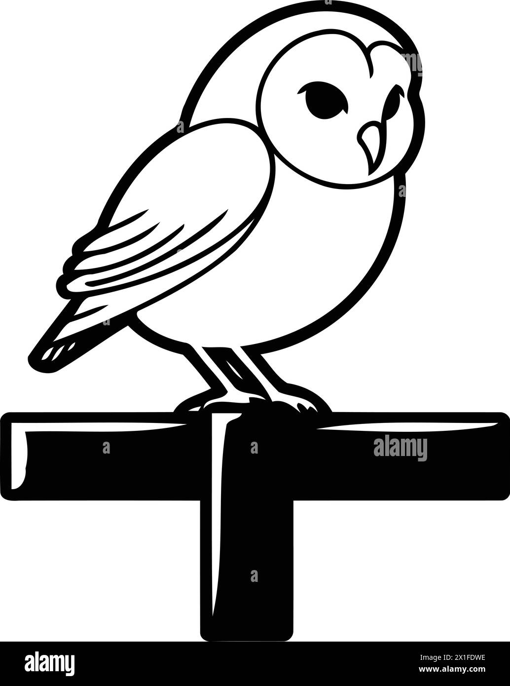 Owl sitting on a wooden post. Vector illustration of a cartoon owl