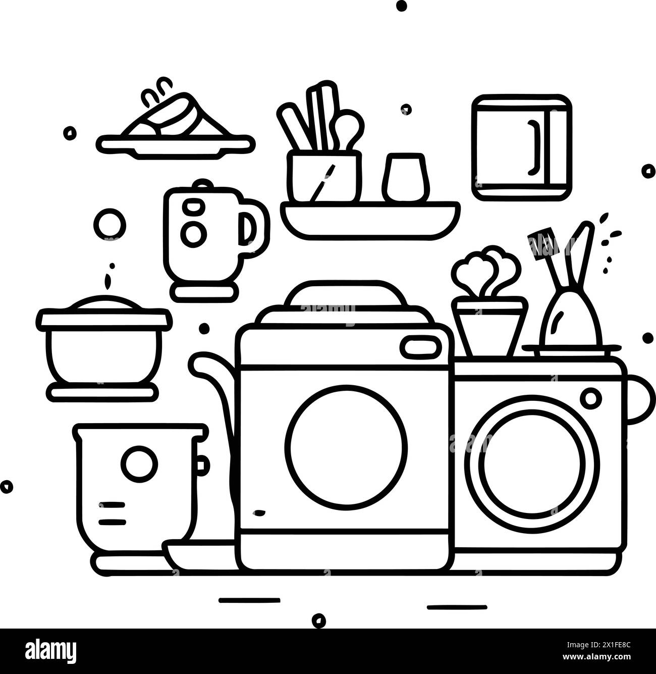 Modern thin line icons set of kitchen appliances and utensils. Vector ...